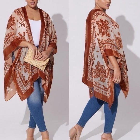 torrid Tops - Burnt Orange Velvet Kimono One Size